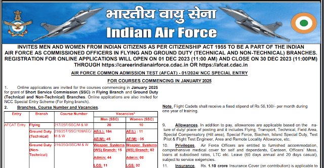 AFCAT Exam 2024 Notification, Exam Date, Online Form, Eligibility, Pattern
