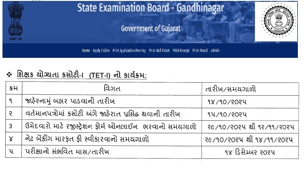 SEB TET-1 Exam Online Form and Notification 2025